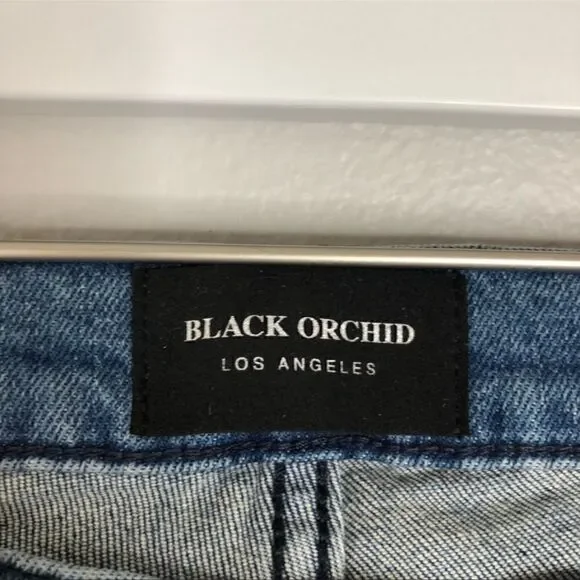 Black OrchidValencia Distressed Raw-Hem Bardot Straight-Leg Jeans - Women-NWT